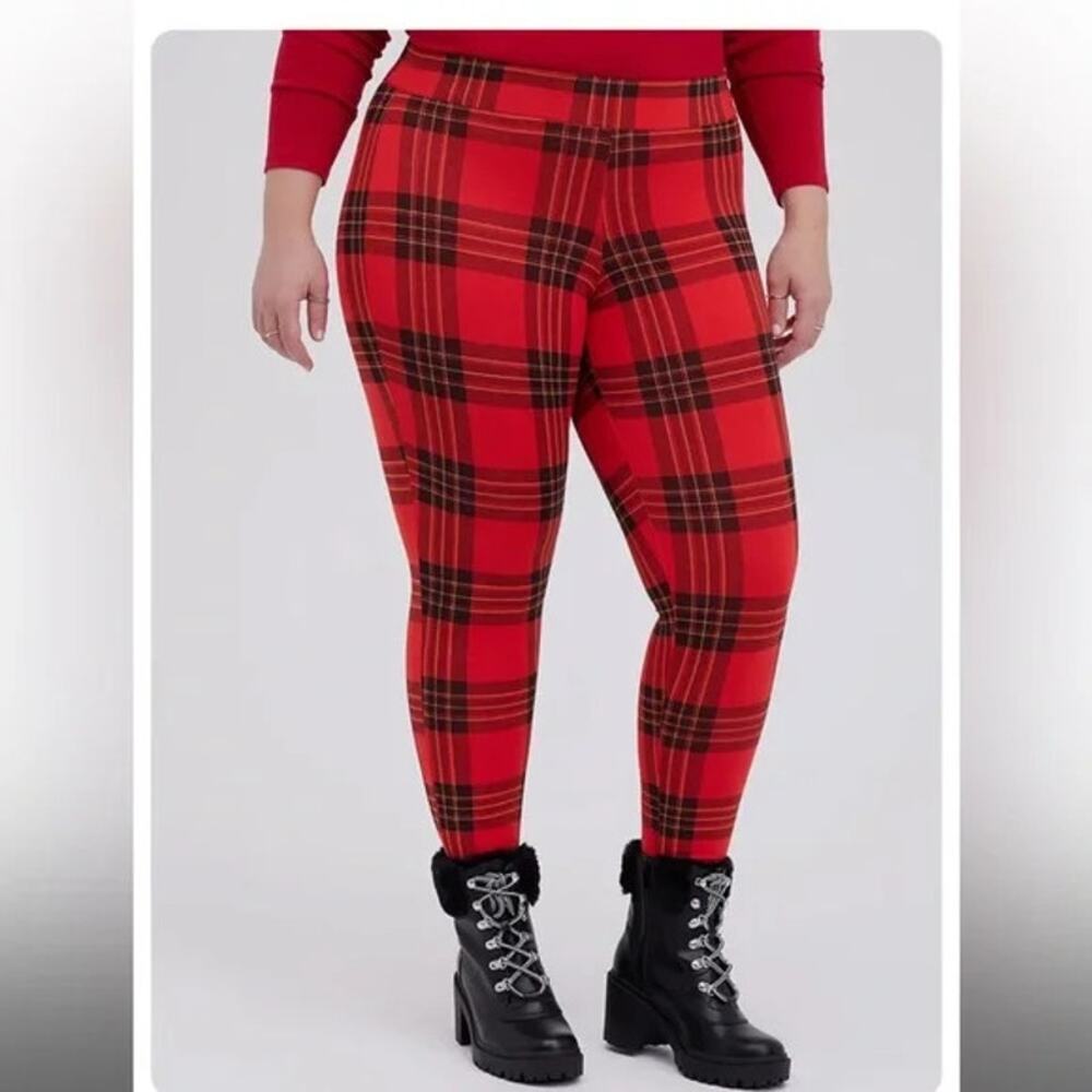 NWT Torrid Red Gold Black Plaid Premium Mid Waist Leggings Plus Size: 2X (18/20)